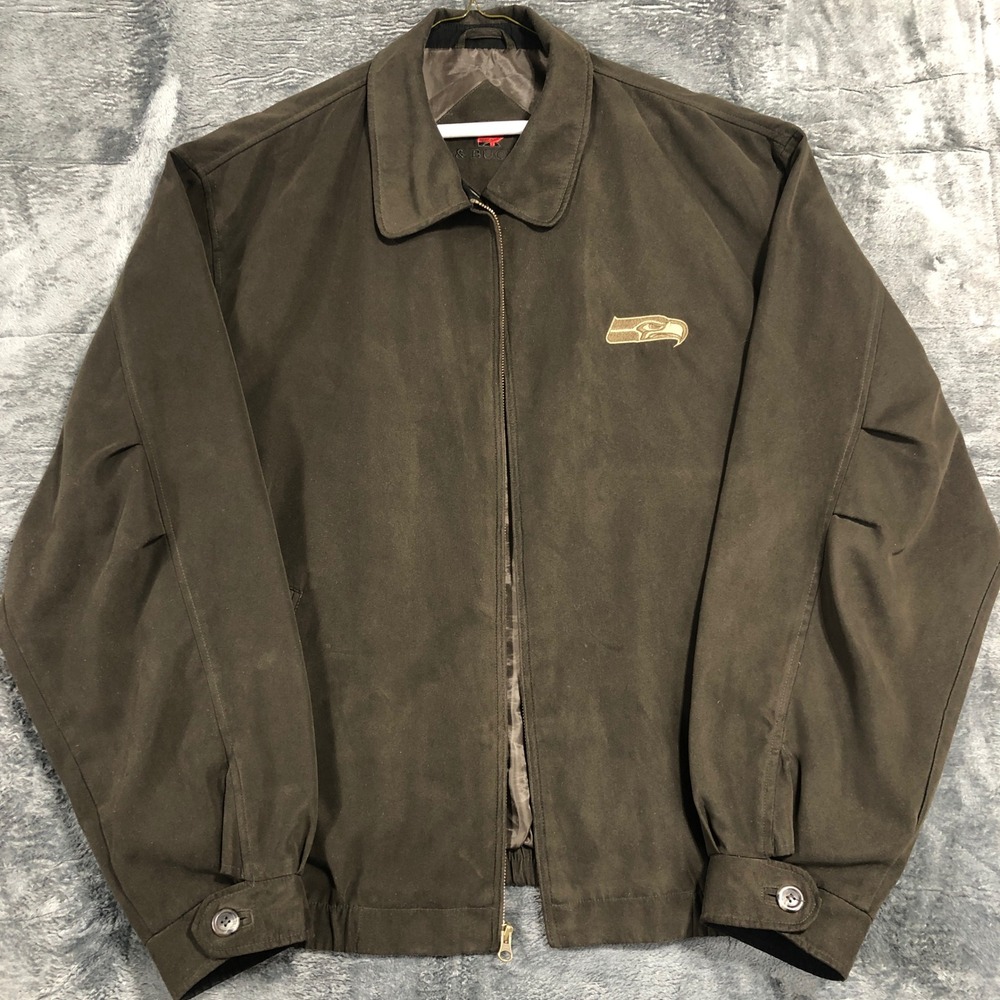Cutter & Buck Seattle Seahawks Mens XXL Brown Micro-Suede Bomber Jacket MCO09185
